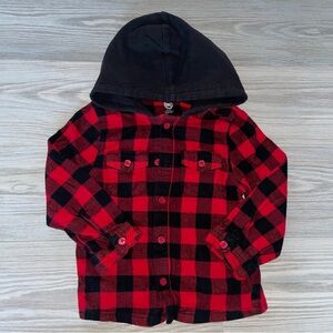 Wonder Nation 4T Plaid Button-Down Shirt with Hood — Red & Black